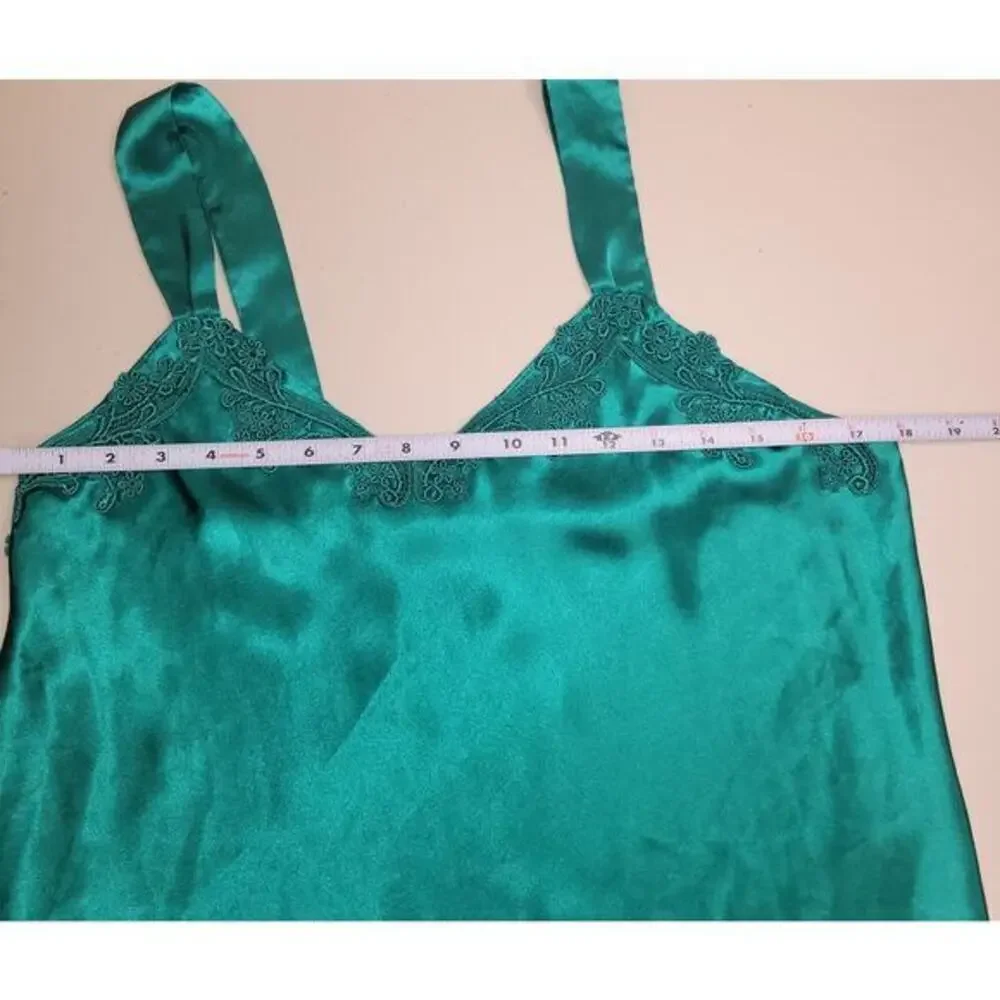 Vintage‎ Satin Lace Trim Nightgown Camisole Top Emerald Green L
